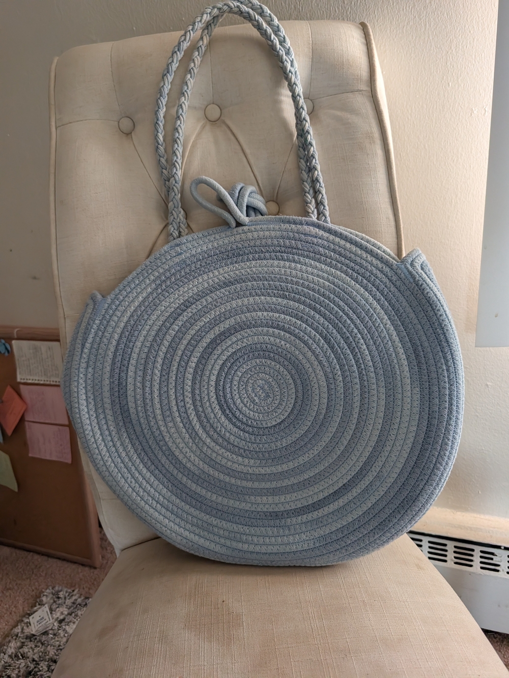 Light Blue Round Woven Tote Bag